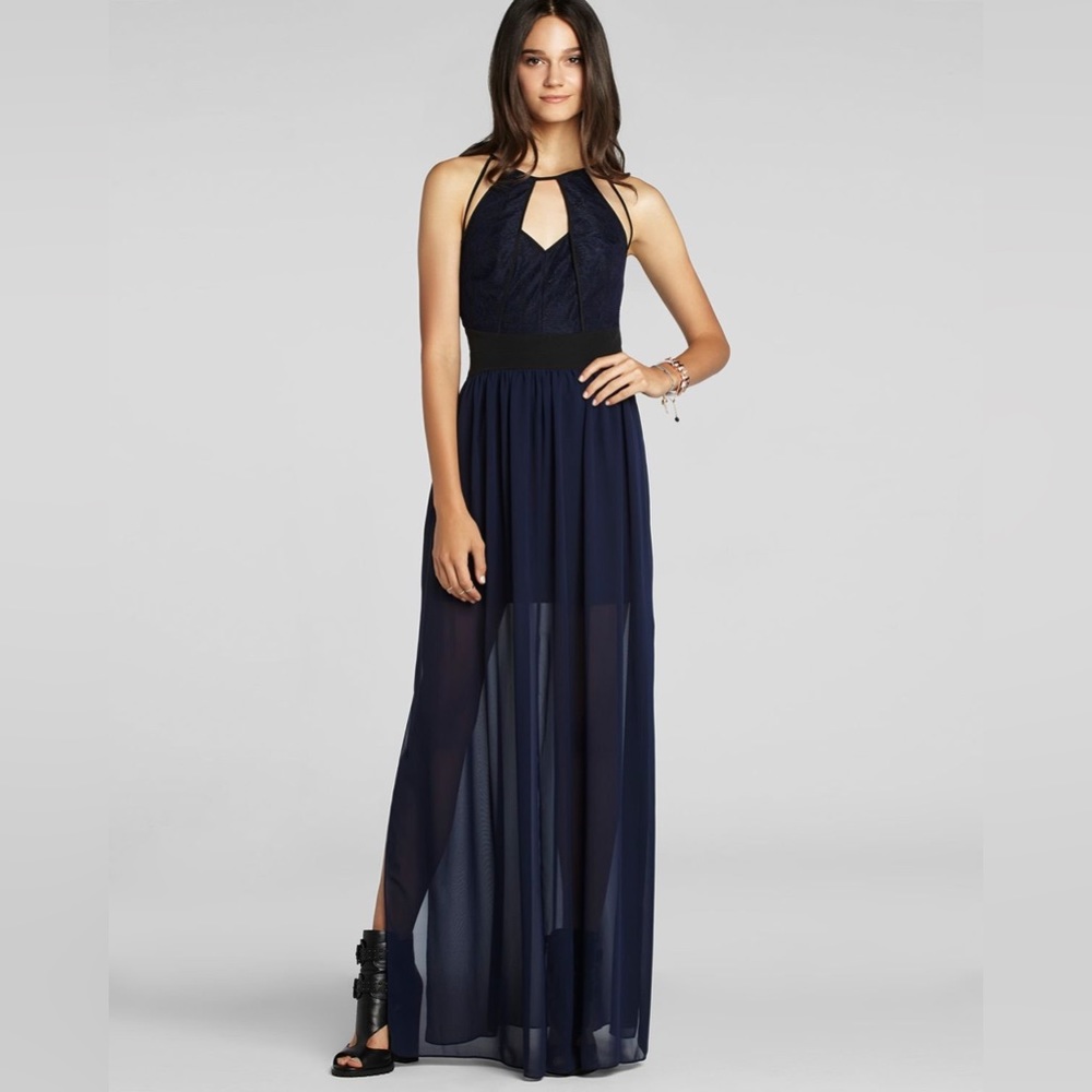 BCBGeneration Midnight blue and Black Lace detail Maxi Dress